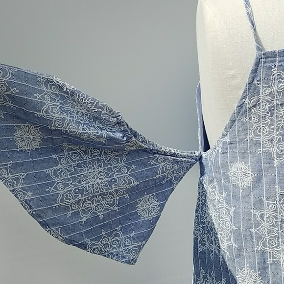 Blue Pepper Chambray Embroidered Cold Shlder Dress - Picture 4 of 8